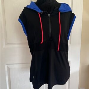 Athleta Hooded Rash Guard Swim Tunic Black Blue Neon Trim Med n w/o tags